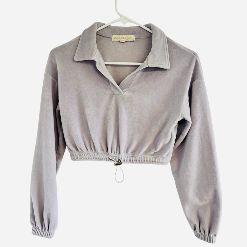 Madden‎ Girl very light lavender Puff Sleeve Polo Crop Top